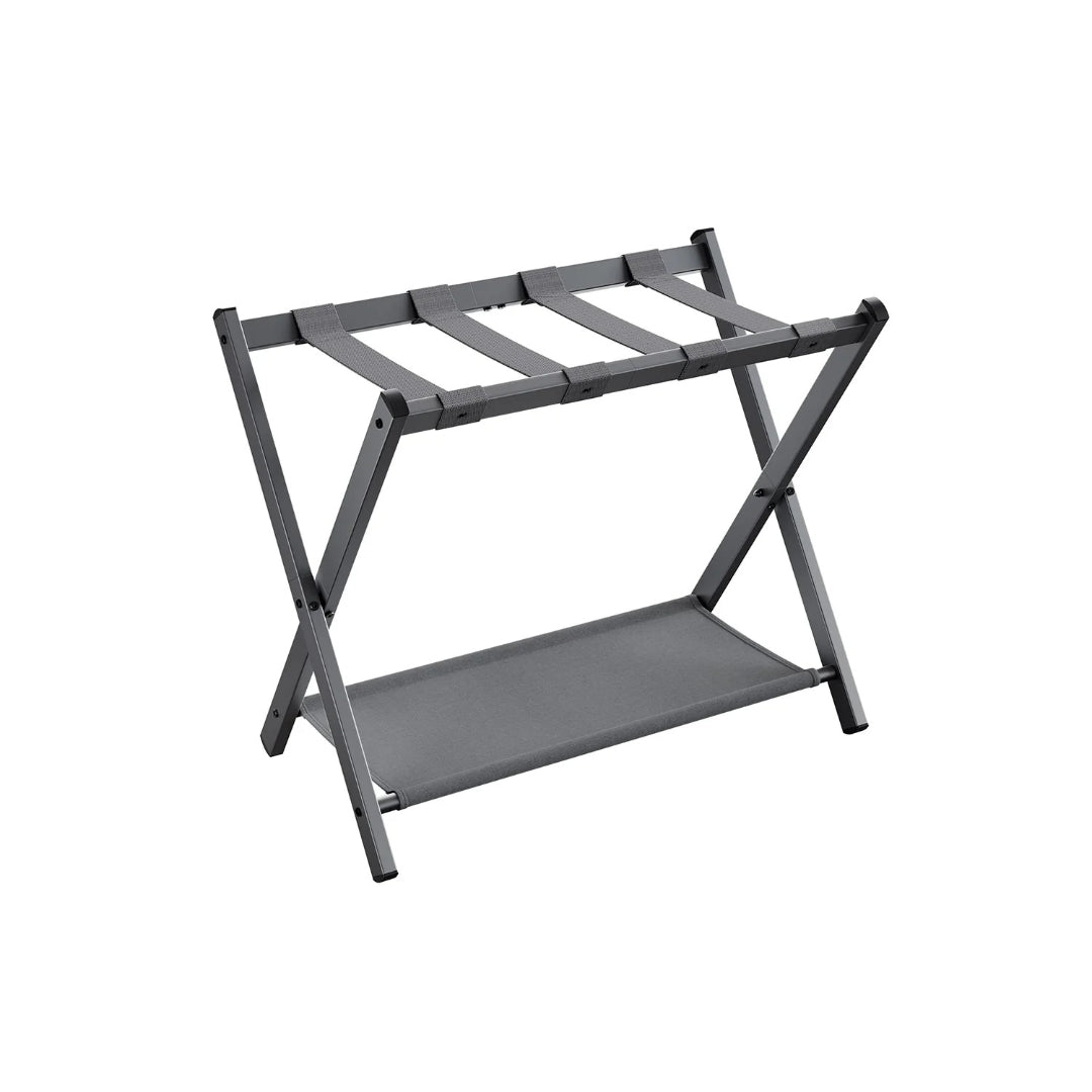 Folding Luggage Rack With Shelf Steel Suitcase Stand – product view 3 | Ridgefield Furniture