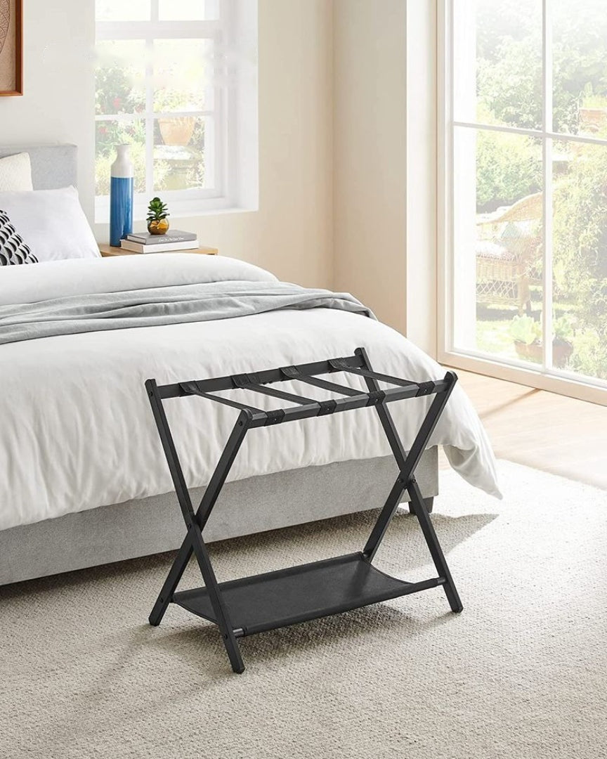 Folding Luggage Rack With Shelf Steel Suitcase Stand – product view 12 | Ridgefield Furniture