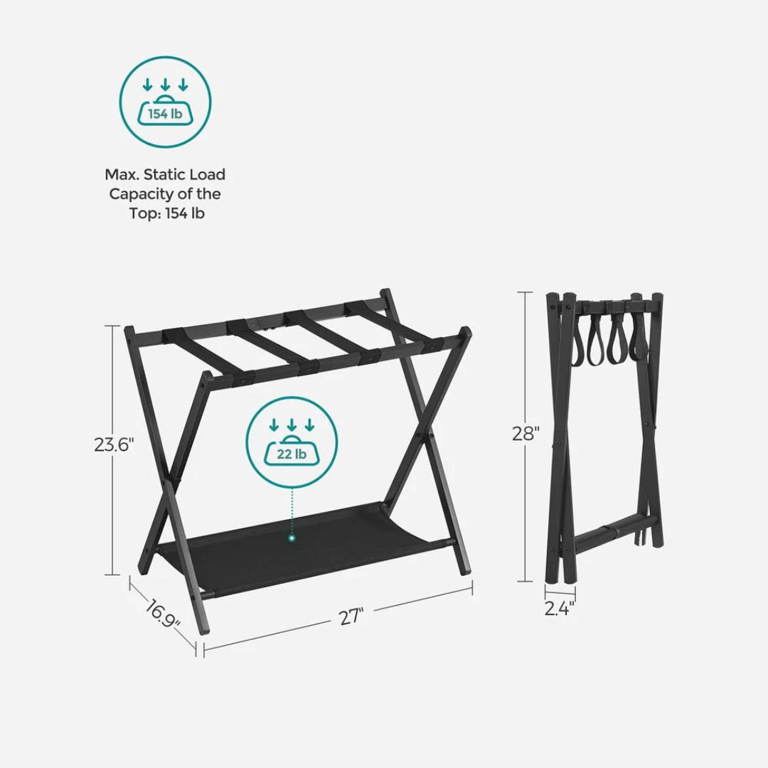 Folding Luggage Rack With Shelf Steel Suitcase Stand – product view 15 | Ridgefield Furniture