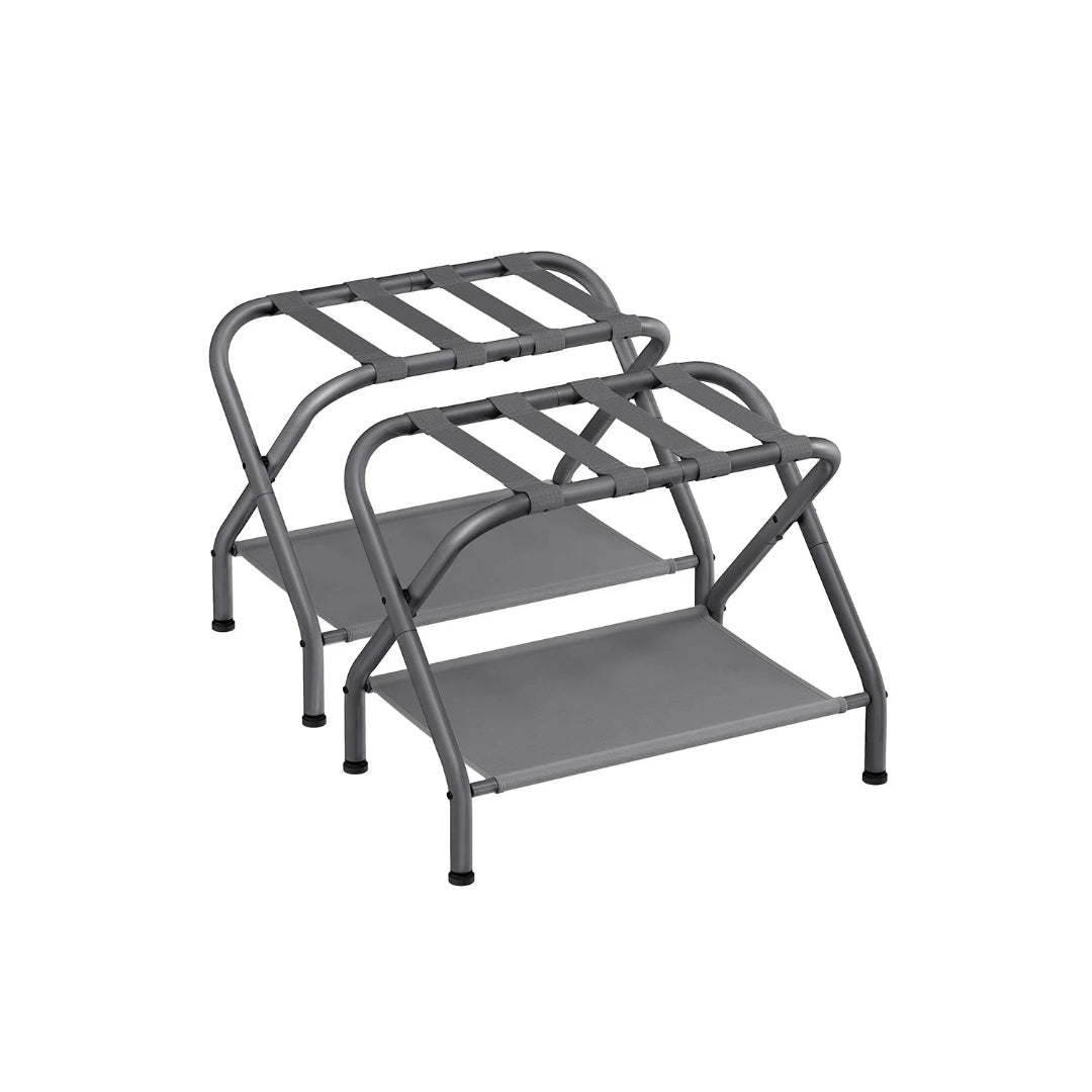 Folding Luggage Rack With Shelf Steel Suitcase Stand – product view 2 | Ridgefield Furniture