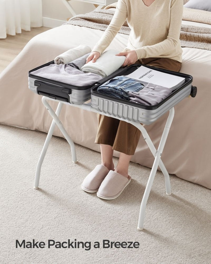 Folding Luggage Rack With Shelf Steel Suitcase Stand – product view 5 | Ridgefield Furniture