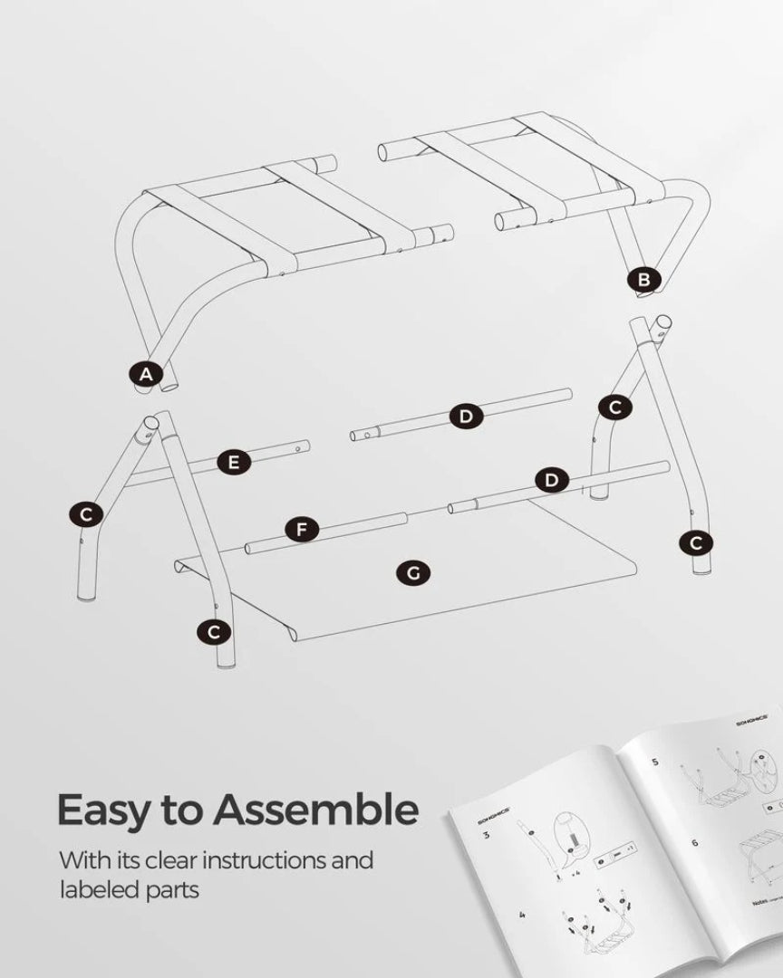 Folding Luggage Rack With Shelf Steel Suitcase Stand – product view 9 | Ridgefield Furniture