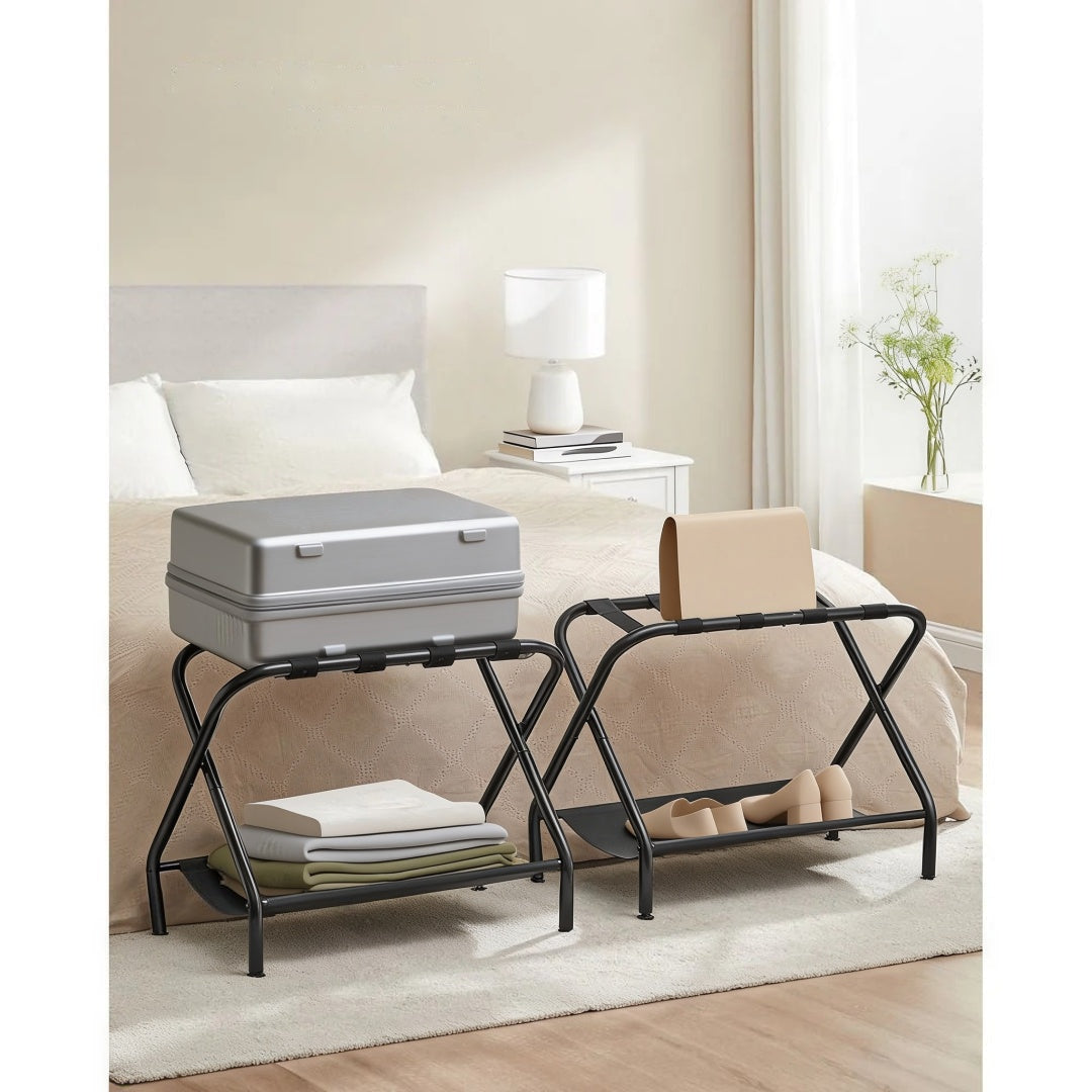 Folding Luggage Rack With Shelf Steel Suitcase Stand – product view 13 | Ridgefield Furniture
