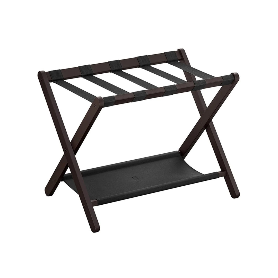 Folding Luggage Rack With Storage Shelf Bamboo Suitcase Stand – product view 1 | Ridgefield Furniture
