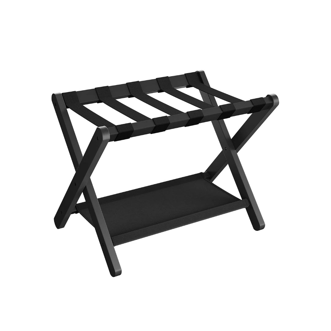 Folding Luggage Rack With Storage Shelf Bamboo Suitcase Stand – product view 4 | Ridgefield Furniture