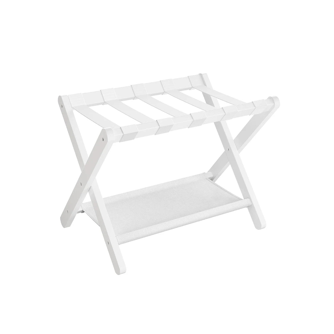Folding Luggage Rack With Storage Shelf Bamboo Suitcase Stand – product view 5 | Ridgefield Furniture