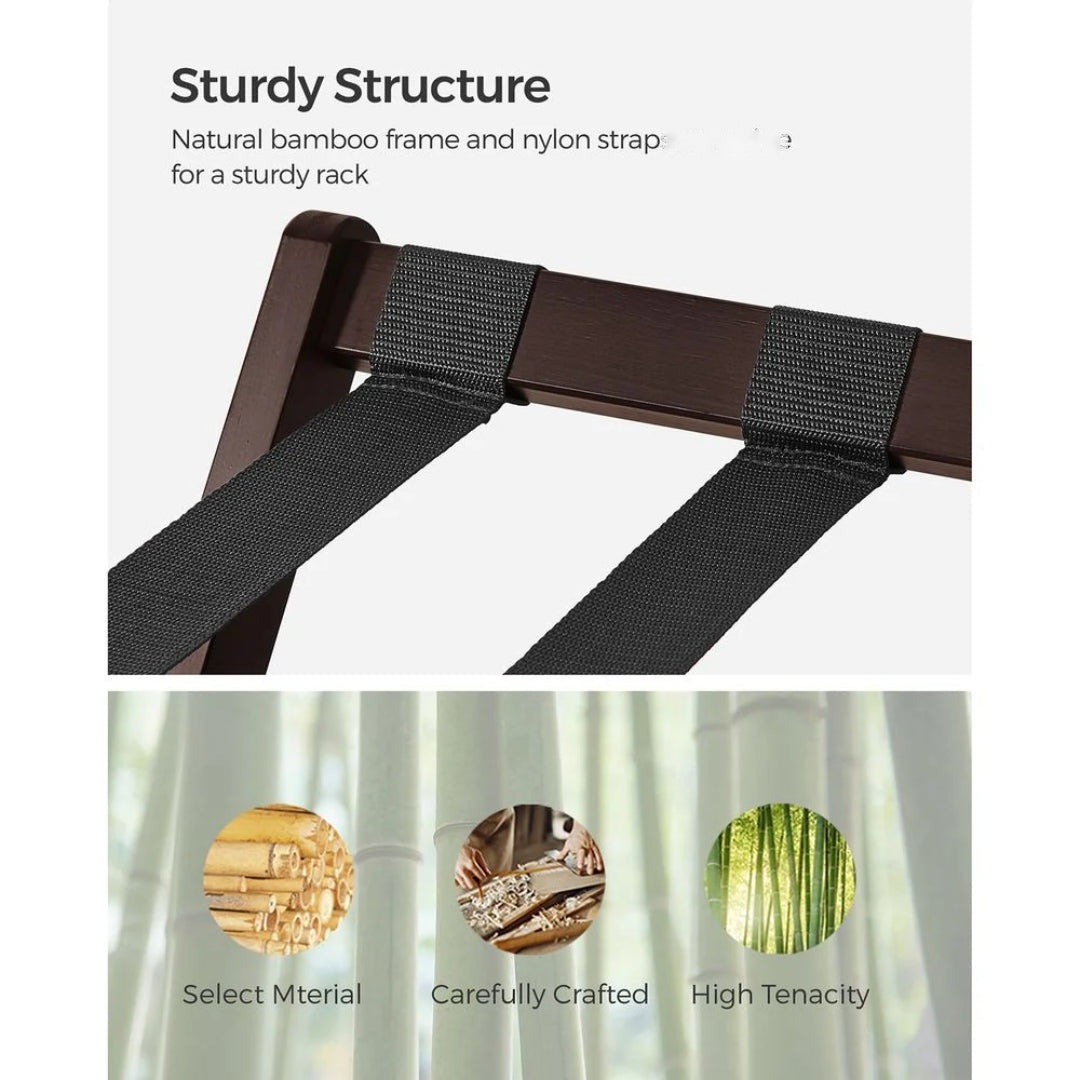 Folding Luggage Rack With Storage Shelf Bamboo Suitcase Stand – product view 9 | Ridgefield Furniture