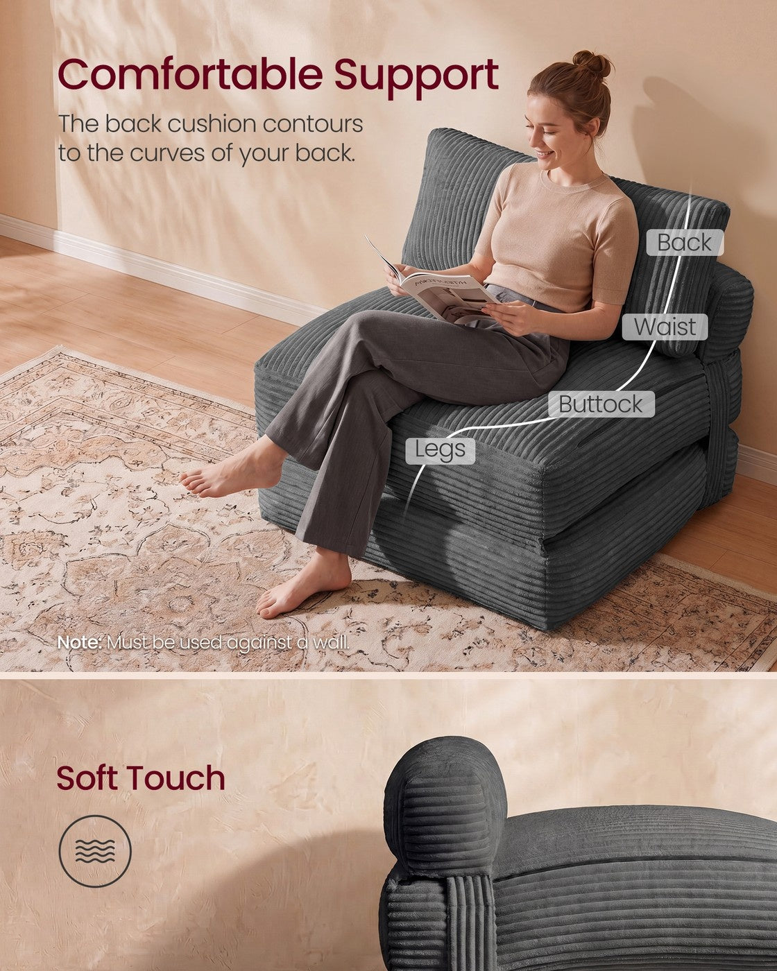 Folding Sofa Bed Convertible Chair Bed With Pillow Sleeper Chair - product photo 06