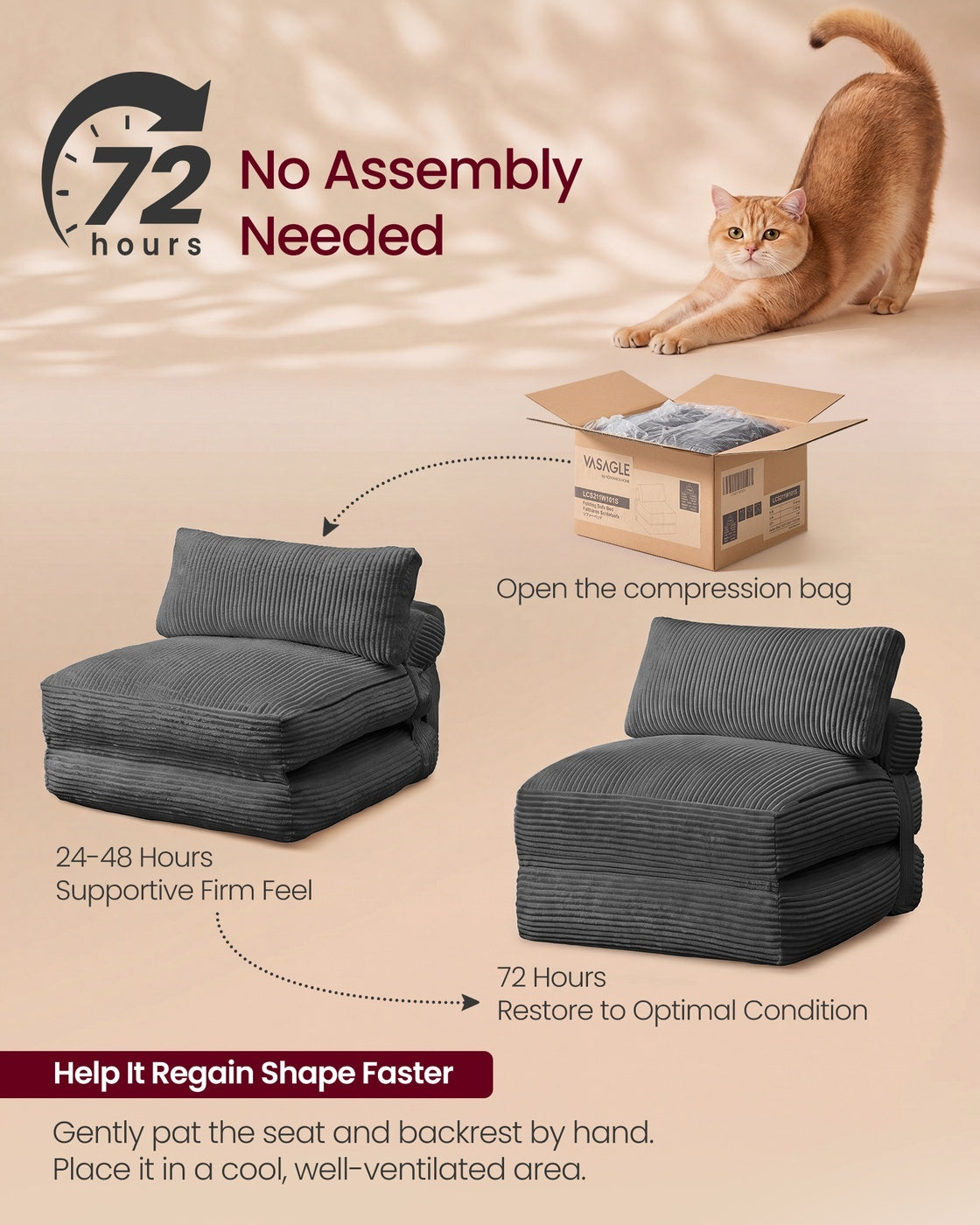 Folding Sofa Bed Convertible Chair Bed With Pillow Sleeper Chair - product photo 08