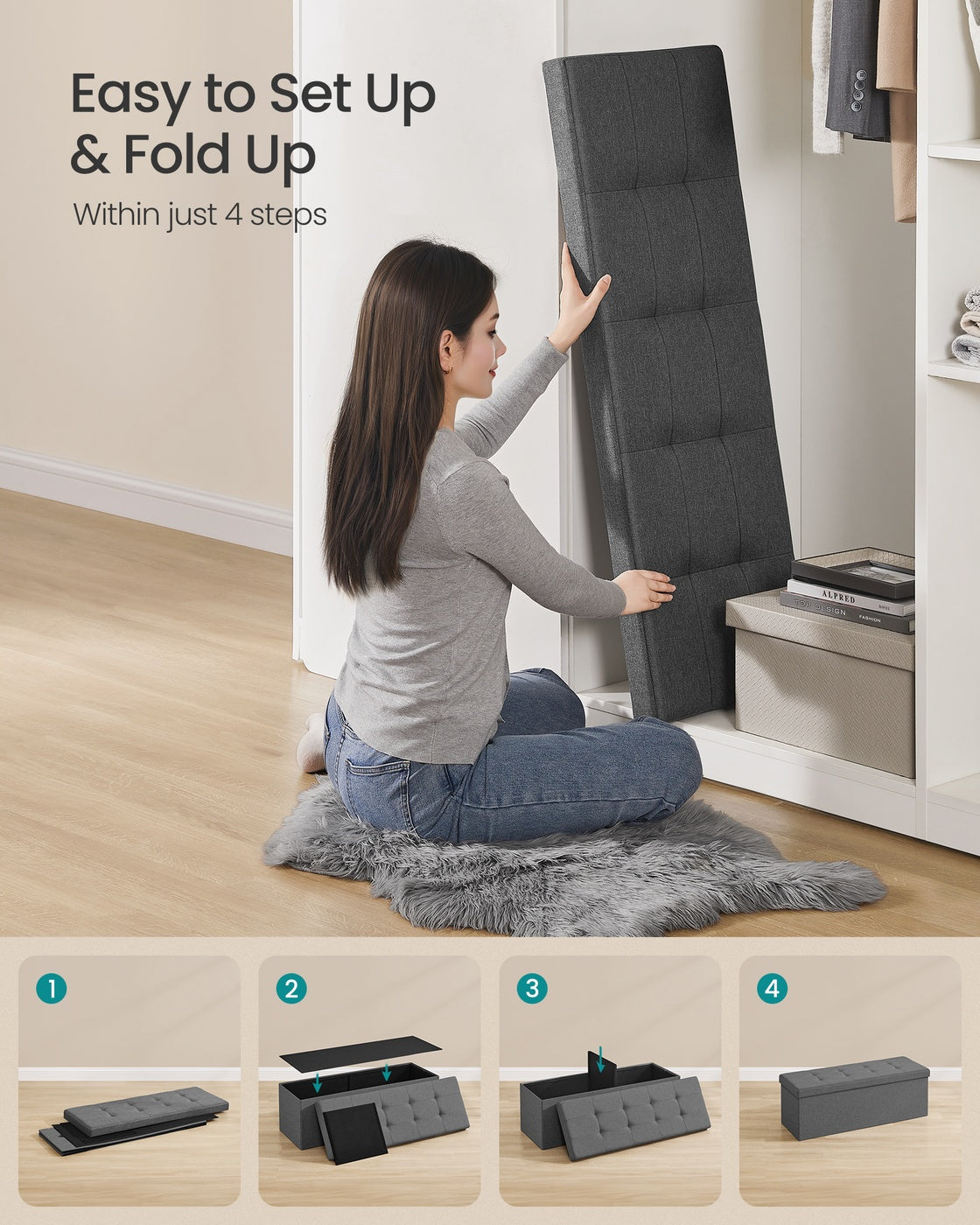 Folding Storage Ottoman Bench - product photo 32