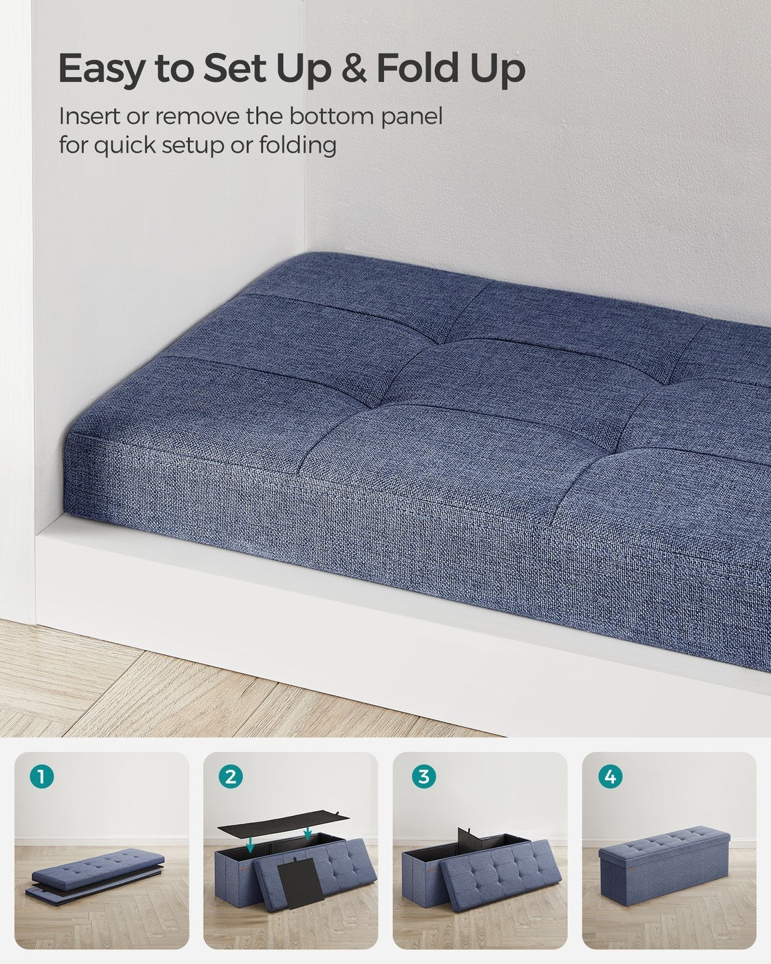 Folding Storage Ottoman Bench With Lid, 30 Or 43 Inch Storage Seat - product photo 100