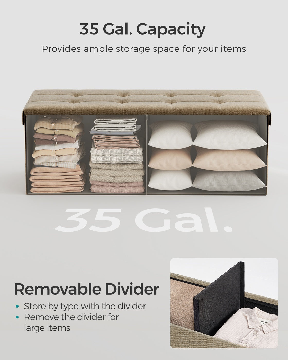 Folding Storage Ottoman Bench With Lid, 30 Or 43 Inch Storage Seat - product photo 102