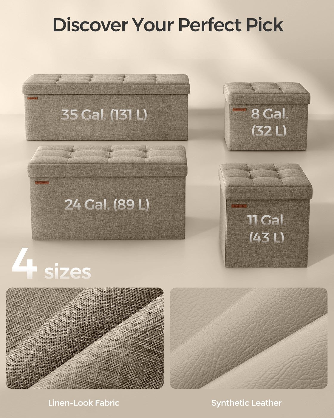 Folding Storage Ottoman Bench With Lid, 30 Or 43 Inch Storage Seat - product photo 104