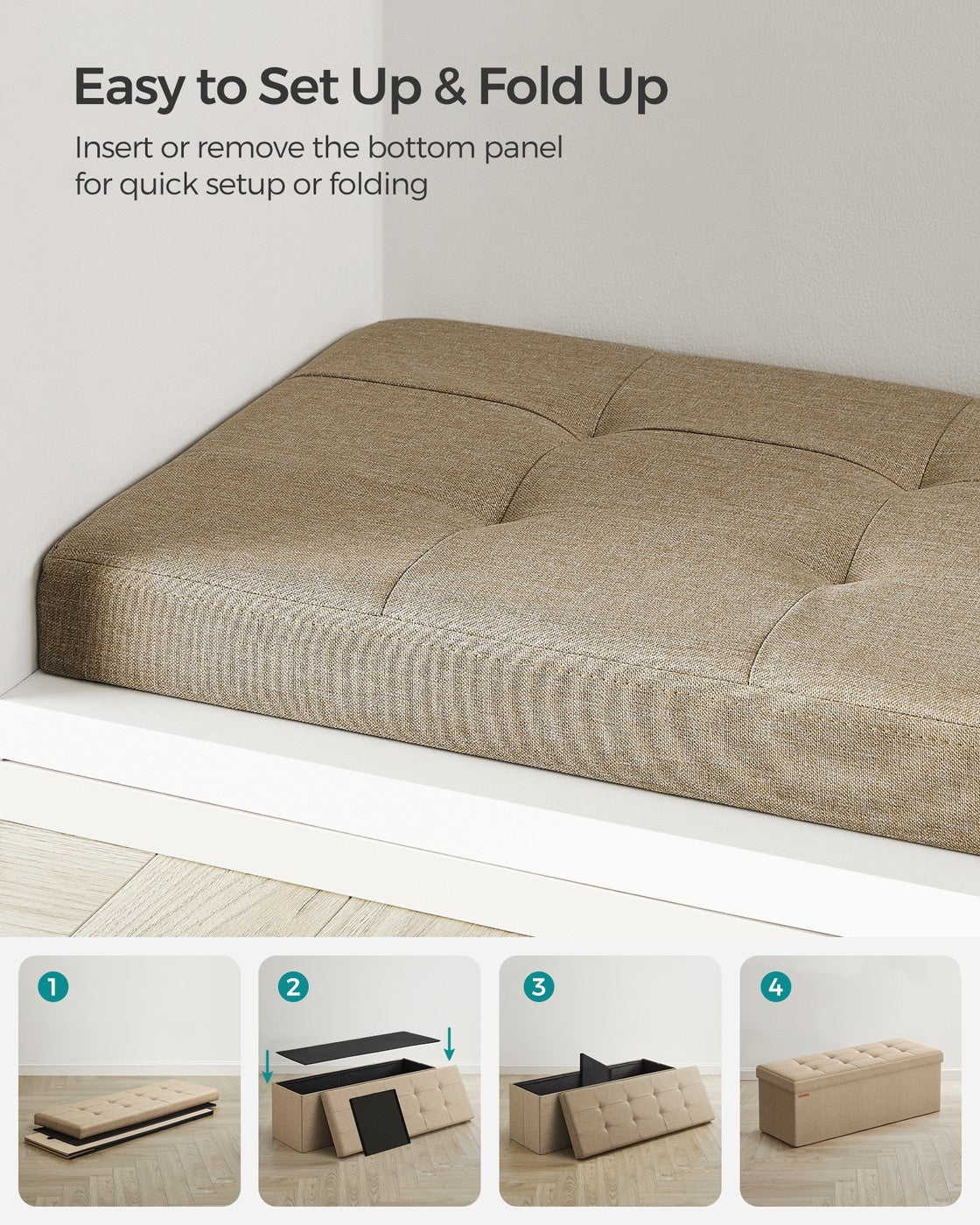 Folding Storage Ottoman Bench With Lid, 30 Or 43 Inch Storage Seat - product photo 105