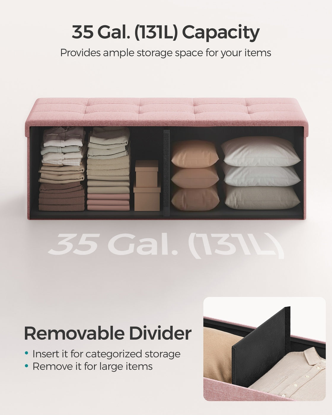 Folding Storage Ottoman Bench With Lid, 30 Or 43 Inch Storage Seat - product photo 107