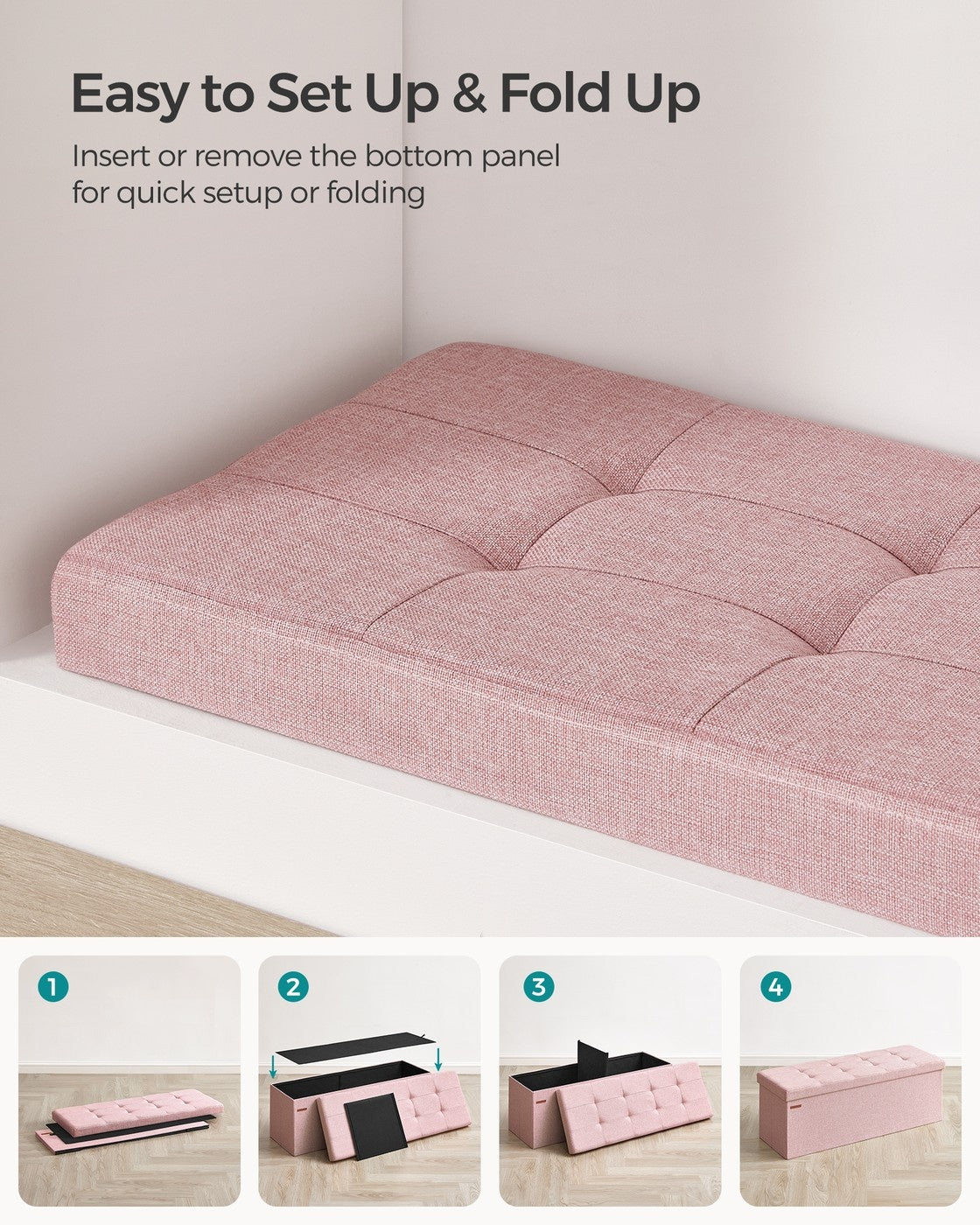 Folding Storage Ottoman Bench With Lid, 30 Or 43 Inch Storage Seat - product photo 110