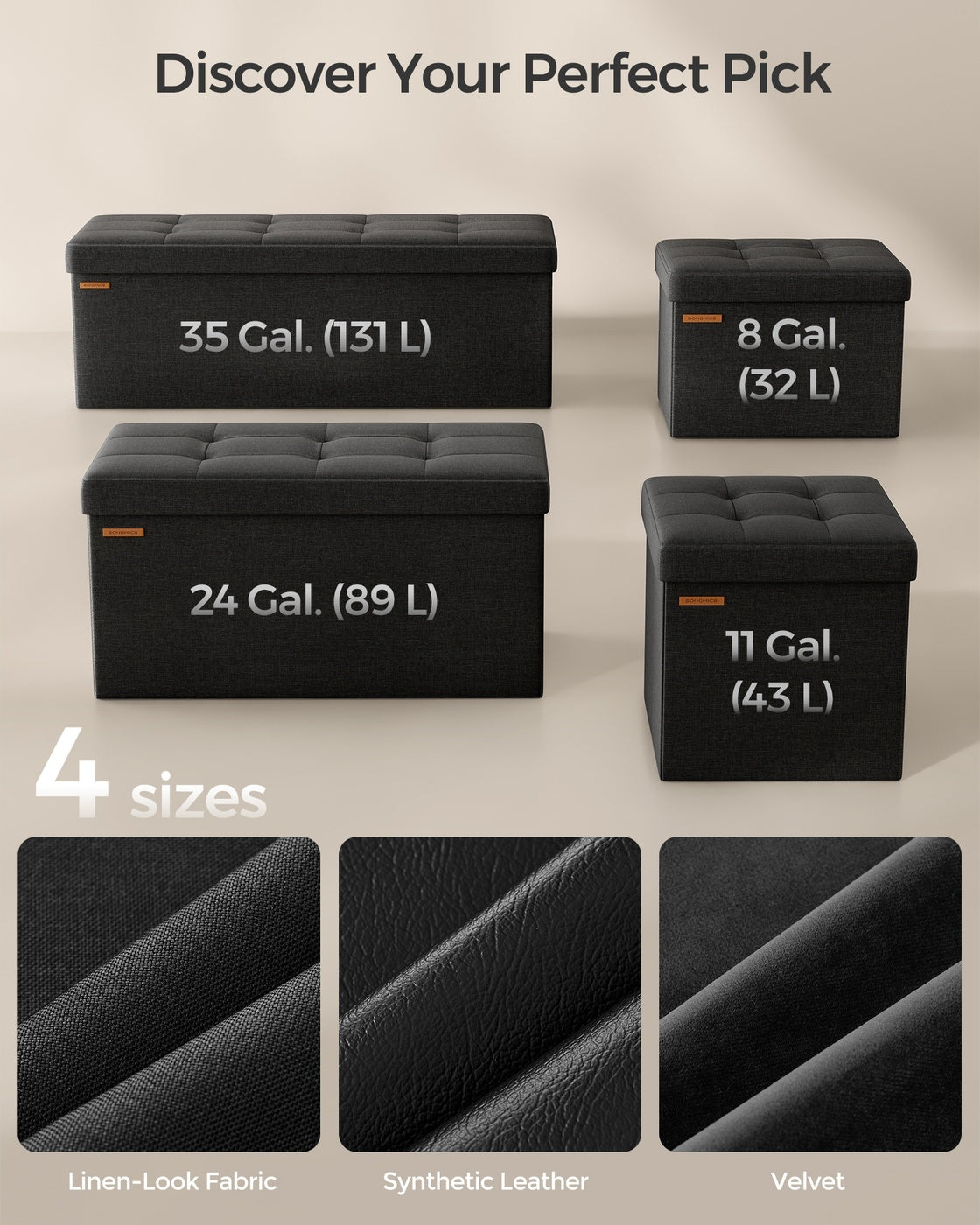 Folding Storage Ottoman Bench With Lid, 30 Or 43 Inch Storage Seat - product photo 66