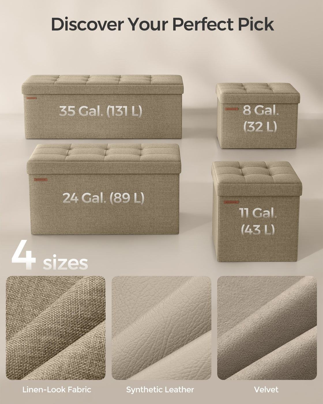 Folding Storage Ottoman Bench With Lid, 30 Or 43 Inch Storage Seat - product photo 82