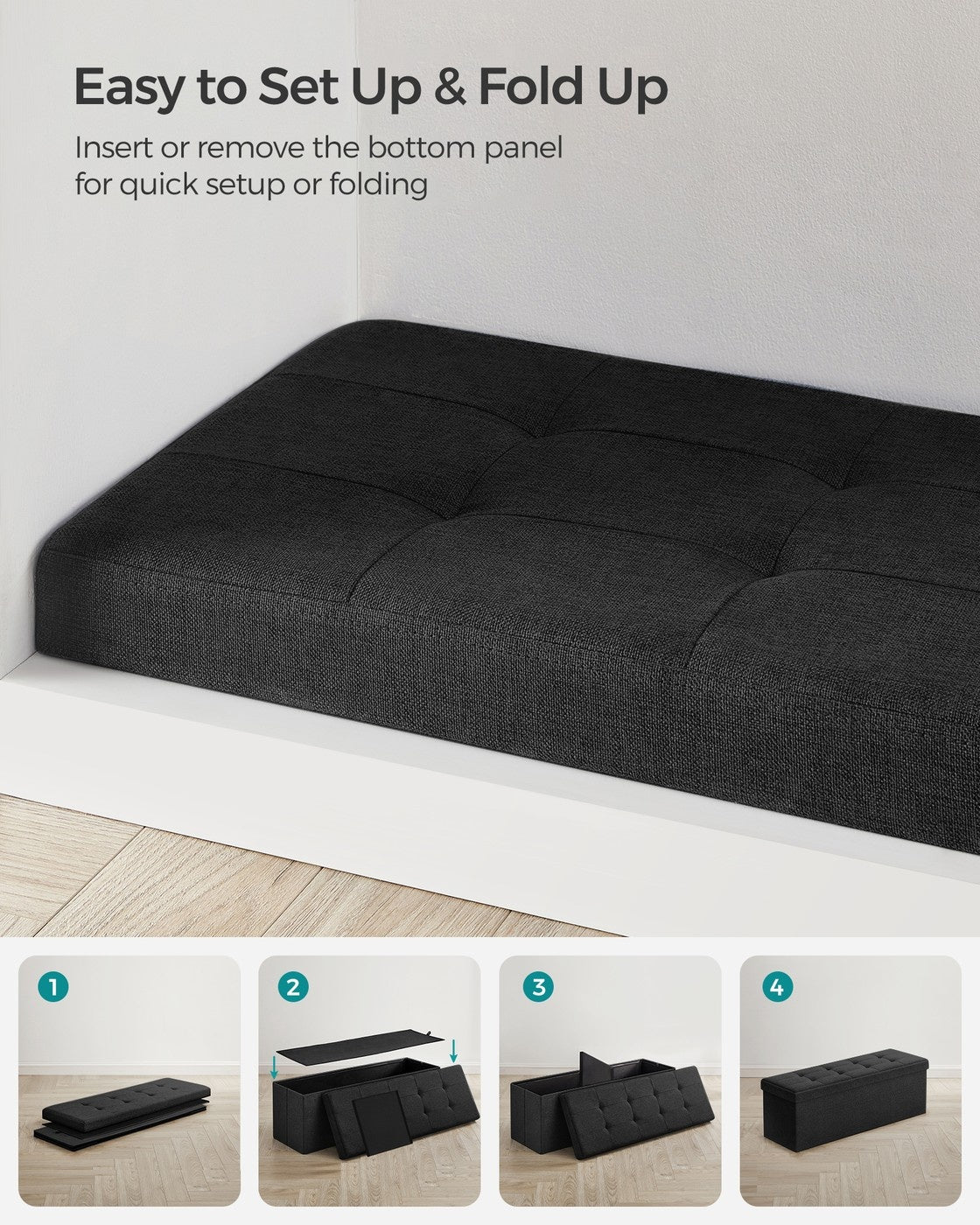 Folding Storage Ottoman Bench With Lid, 30 Or 43 Inch Storage Seat - product photo 88