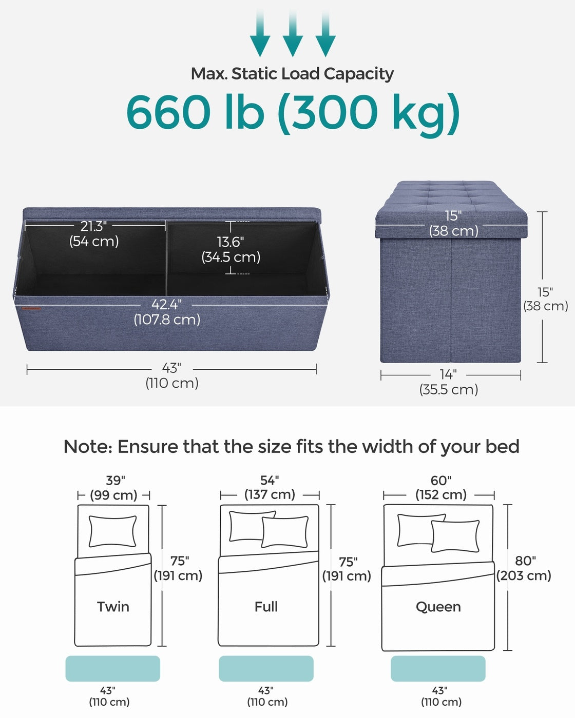 Folding Storage Ottoman Bench With Lid, 30 Or 43 Inch Storage Seat - product photo 98