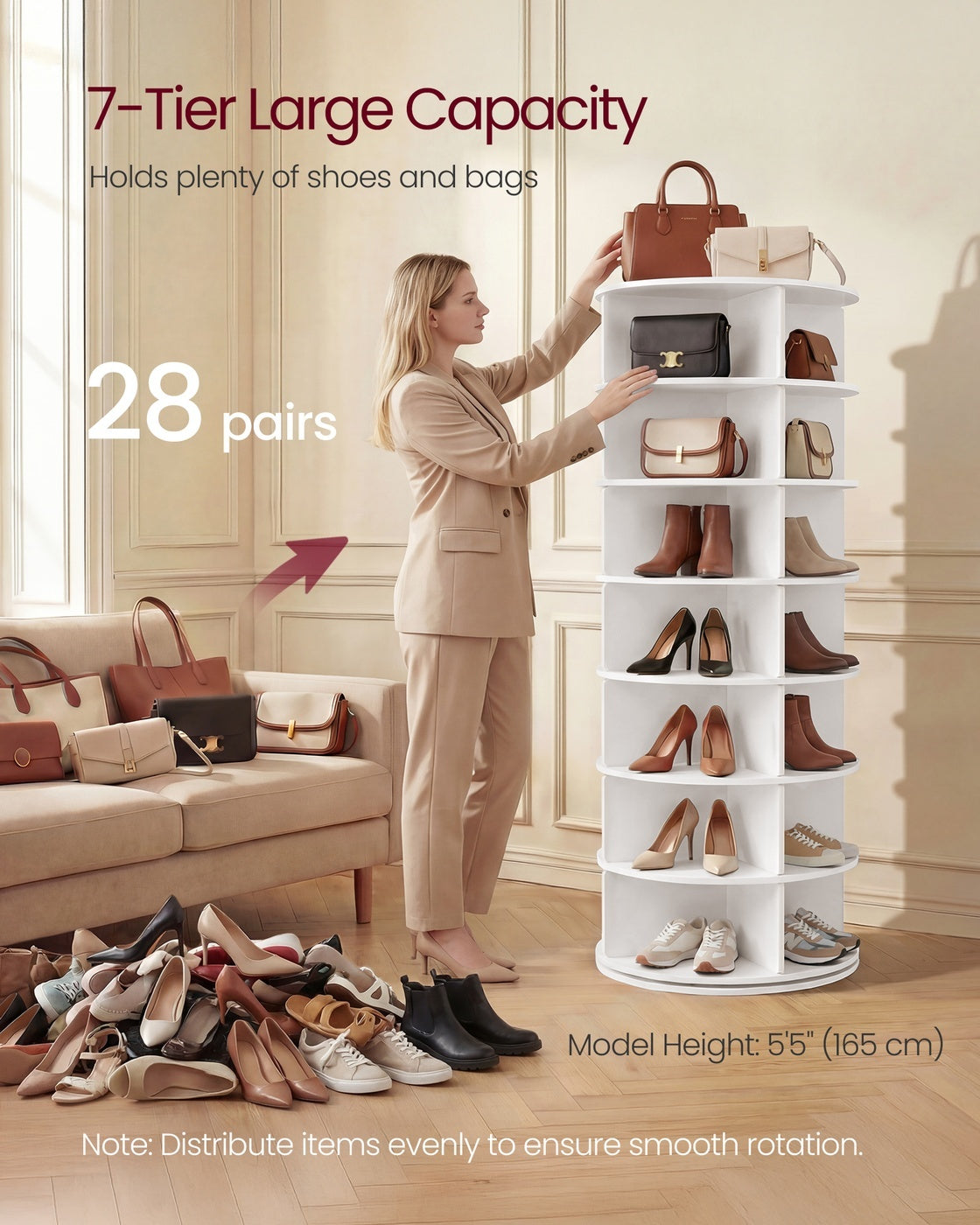 Free Standing Rotating Shoe Rack Tower For Closet Or Small Spaces - product photo 03