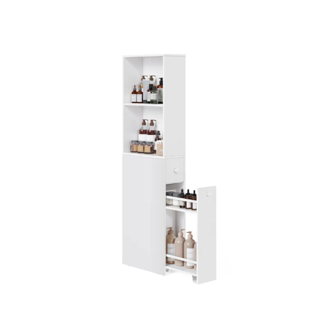 Freestanding Bathroom Cabinet Slim Storage With Drawers 52.9in High – product view 1 | Ridgefield Furniture