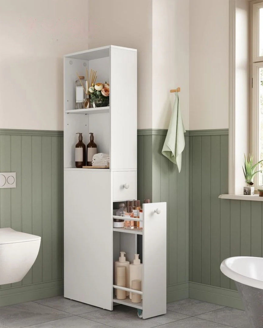 Freestanding Bathroom Cabinet Slim Storage With Drawers 52.9in High – product view 2 | Ridgefield Furniture
