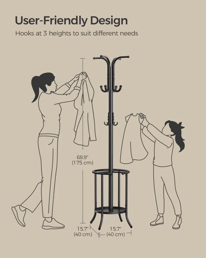 Freestanding Coat Rack With Umbrella Holder & 12 Hooks – product view 7 | Ridgefield Furniture