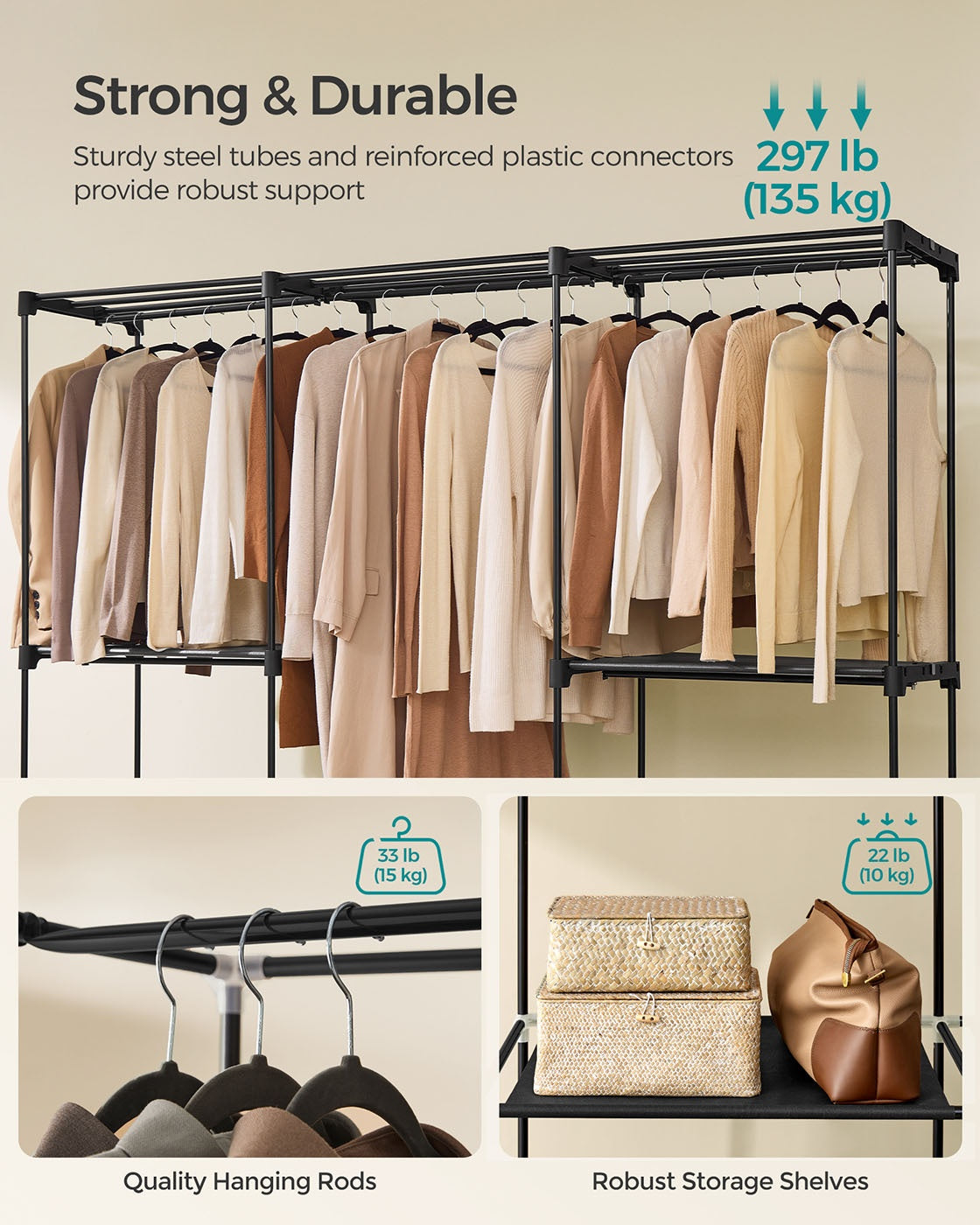 Freestanding Portable Closet With Shelves, 44.1 To 54 Inch Wardrobe - product photo 78