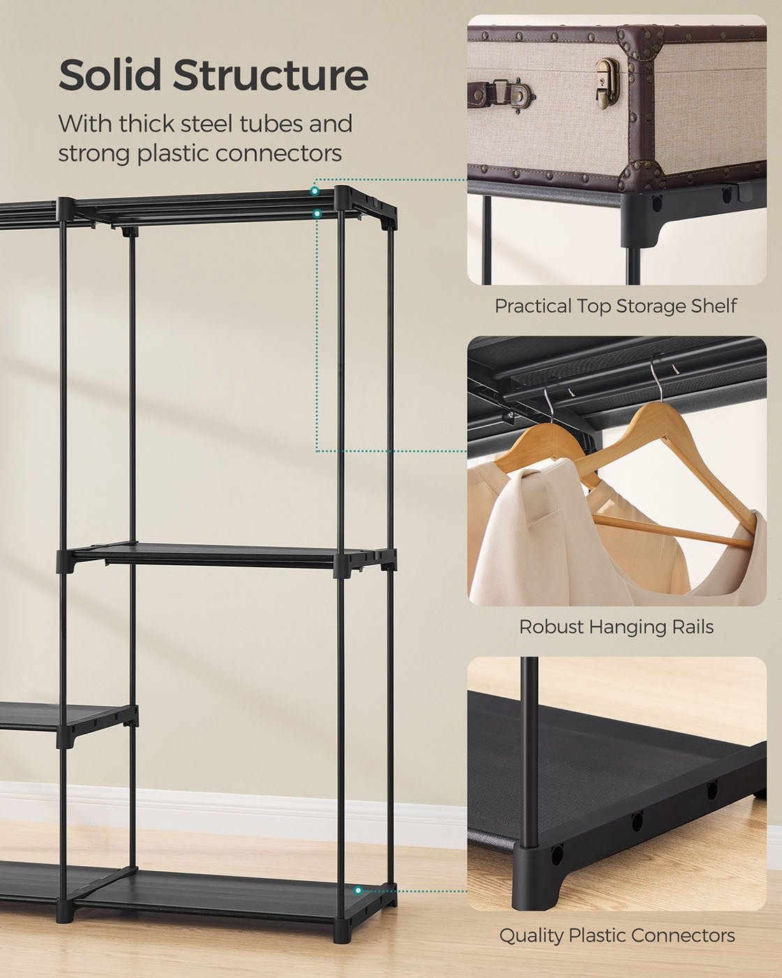 Freestanding Portable Closet With Shelves, 44.1 To 54 Inch Wardrobe - product photo 80