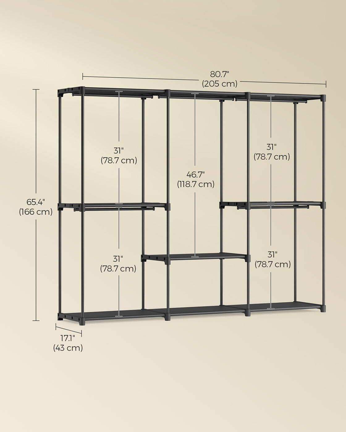 Freestanding Portable Closet With Shelves, 44.1 To 54 Inch Wardrobe - product photo 81
