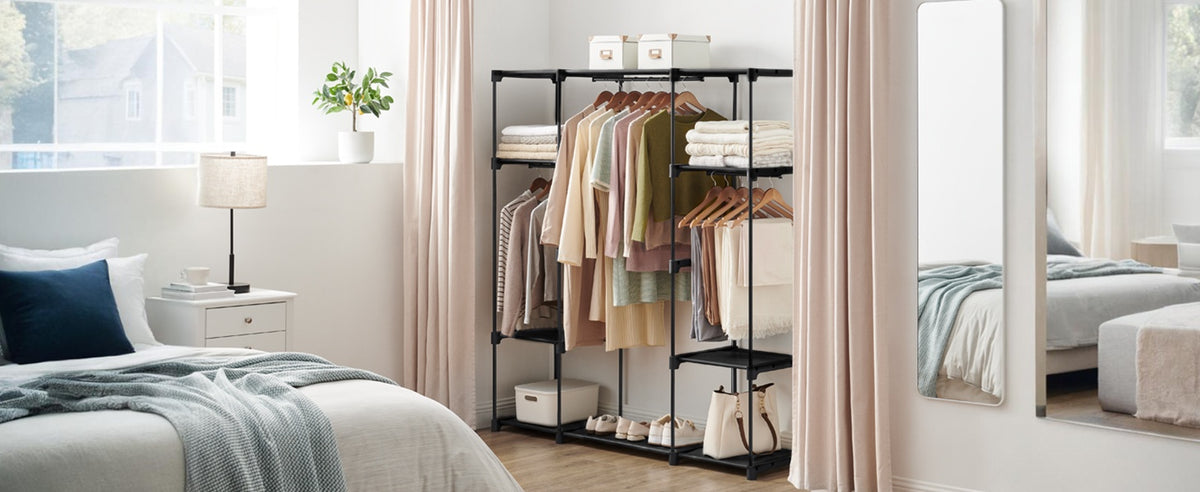 Freestanding Portable Closet With Shelves, 44.1 To 54 Inch Wardrobe - product photo 89
