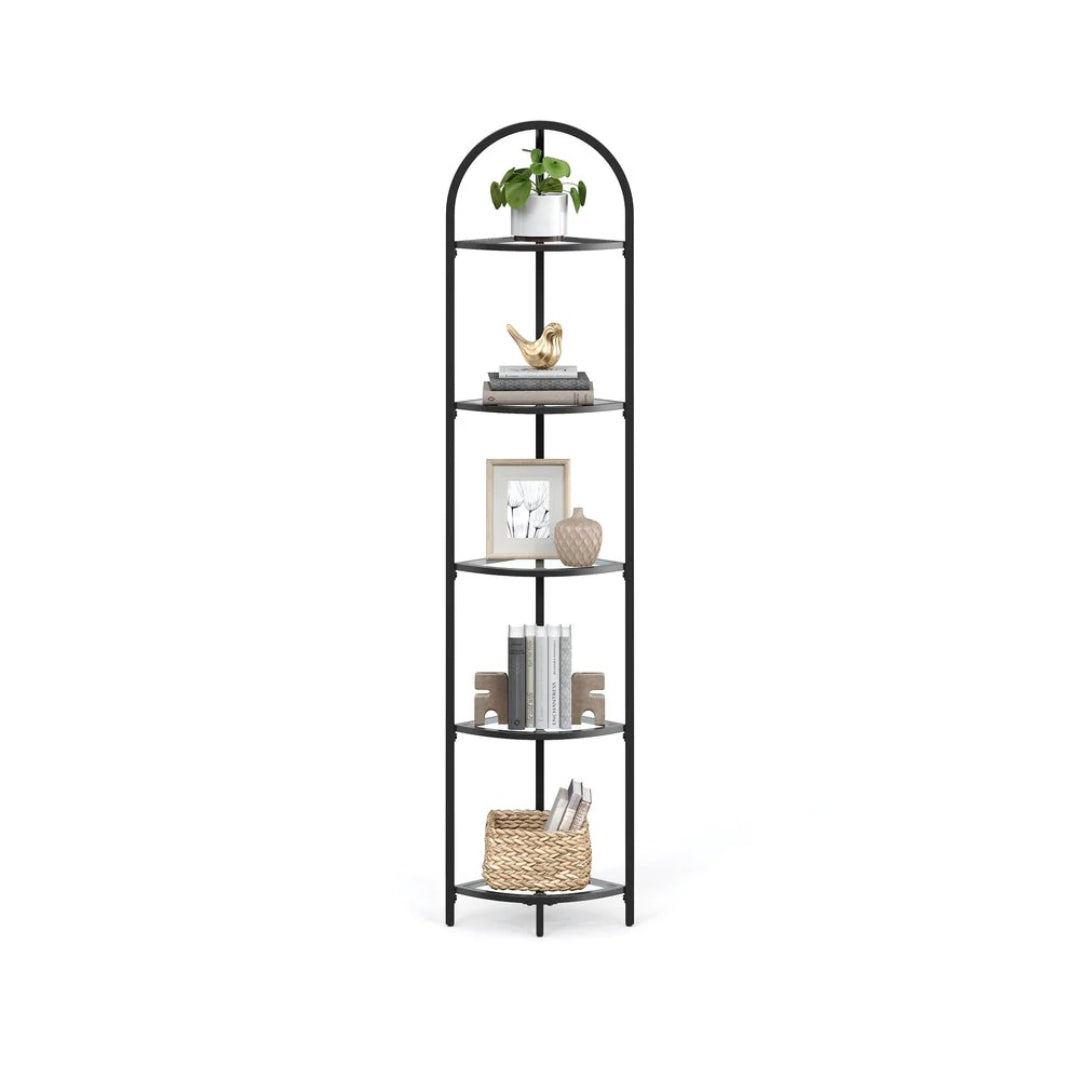 Glass Corner Shelf Stand 3 Or 5 Tier Storage Display Shelf – product view 1 | Ridgefield Furniture