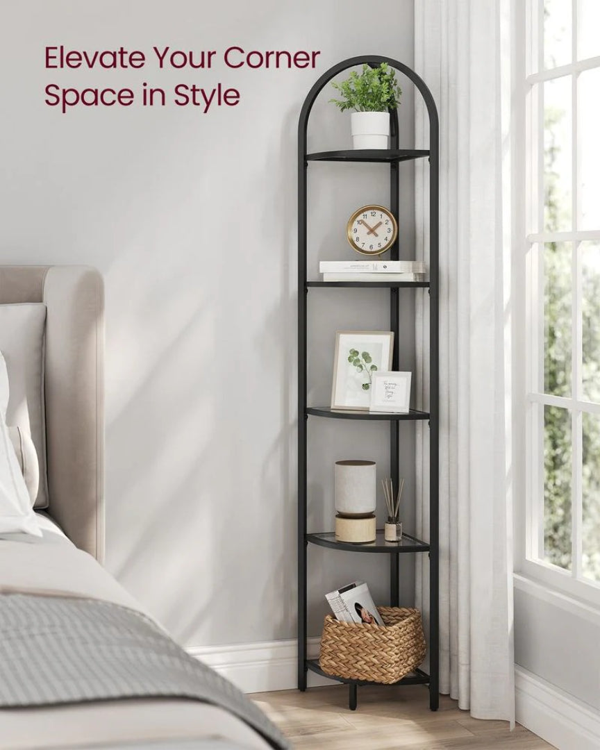 Glass Corner Shelf Stand 3 Or 5 Tier Storage Display Shelf – product view 6 | Ridgefield Furniture