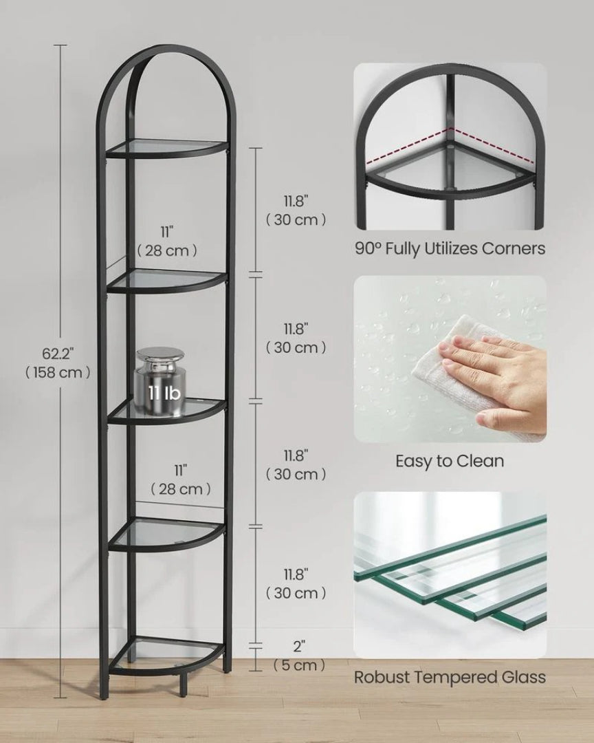 Glass Corner Shelf Stand 3 Or 5 Tier Storage Display Shelf – product view 10 | Ridgefield Furniture