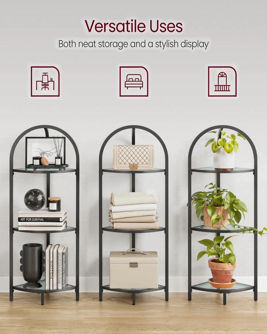 Glass Corner Shelf Stand 3 Or 5 Tier Storage Display Shelf – product view 13 | Ridgefield Furniture