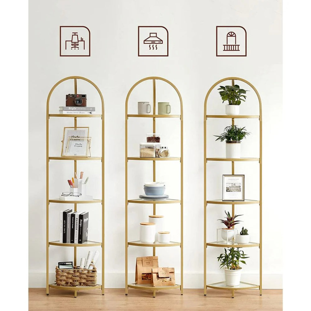 Glass Corner Shelf Stand 3 Or 5 Tier Storage Display Shelf – product view 19 | Ridgefield Furniture