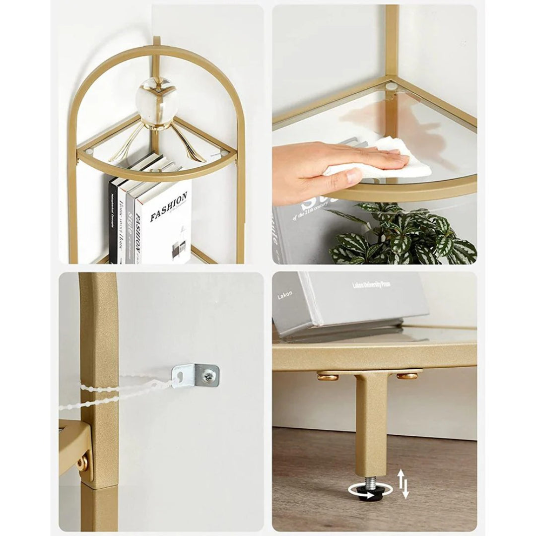 Glass Corner Shelf Stand 3 Or 5 Tier Storage Display Shelf – product view 22 | Ridgefield Furniture