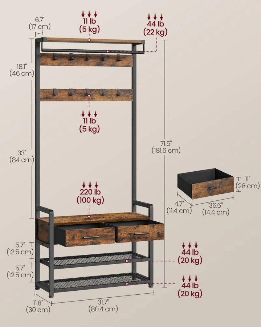 Hall Tree With Bench – product view 7 | Ridgefield Furniture