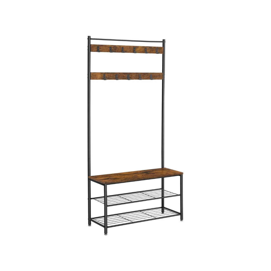 Hall Tree With Shoe Storage Bench & 9 Hooks Entryway Coat Rack – product view 1 | Ridgefield Furniture