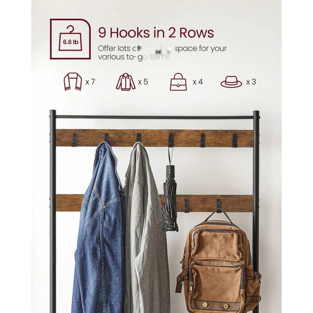 Hall Tree With Shoe Storage Bench & 9 Hooks Entryway Coat Rack – product view 4 | Ridgefield Furniture
