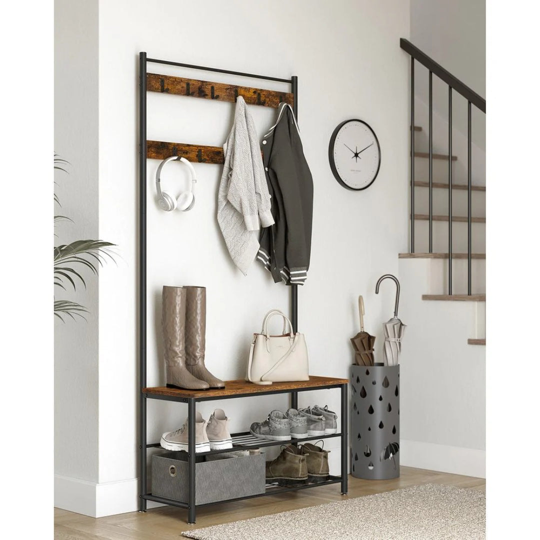 Hall Tree With Shoe Storage Bench & 9 Hooks Entryway Coat Rack – product view 9 | Ridgefield Furniture