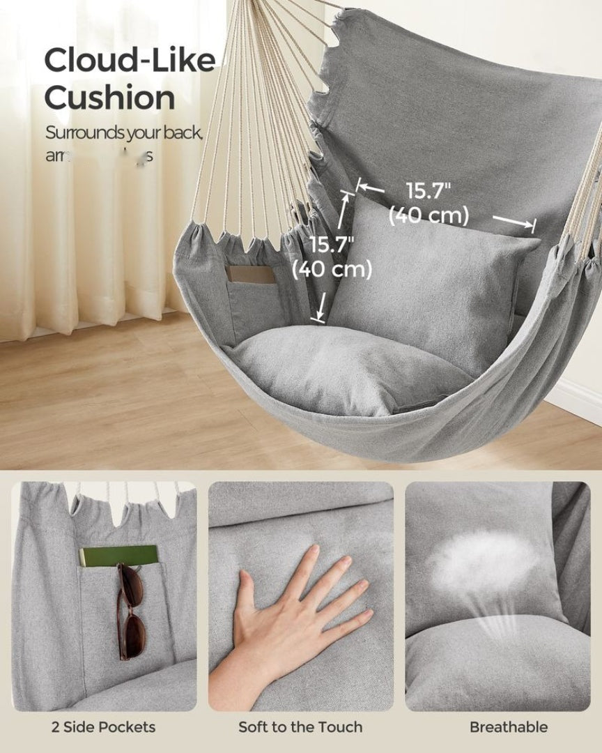 Hammock Chair With Cushions Hanging Swing Chair 330lb Capacity – product view 5 | Ridgefield Furniture