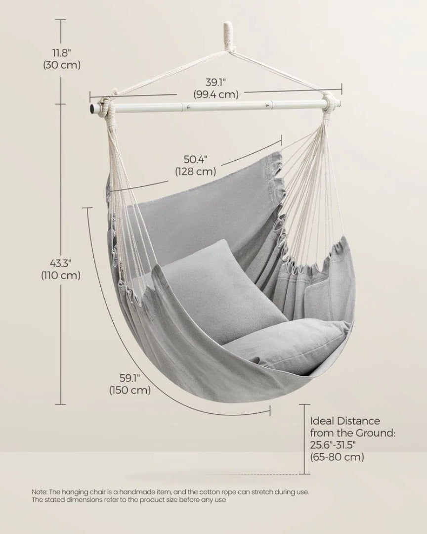 Hammock Chair With Cushions Hanging Swing Chair 330lb Capacity – product view 8 | Ridgefield Furniture