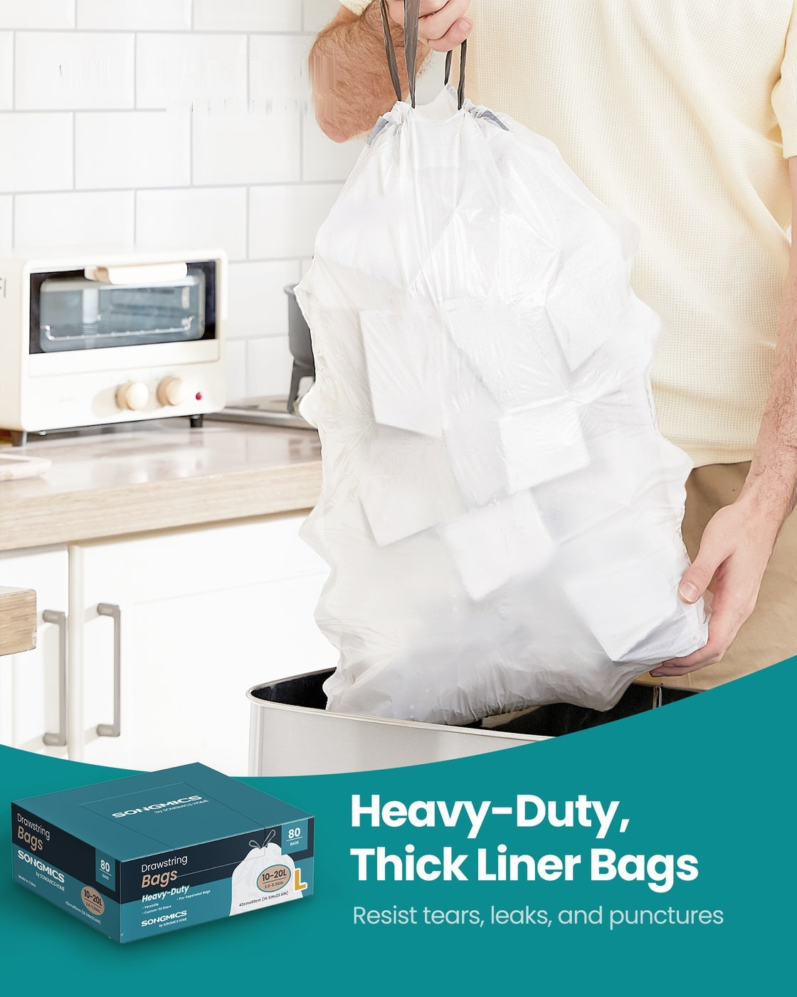 Heavy-Duty Garbage Bags With Drawstrings - product photo 02