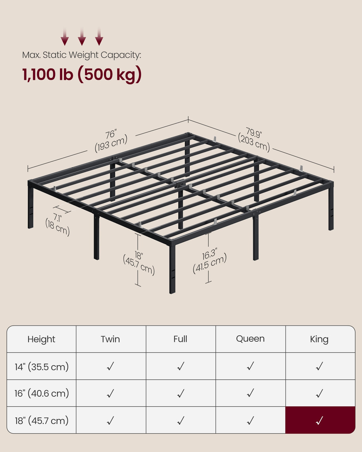 Heavy Duty Metal Bed Frame With Under Bed Storage, 550 lb Capacity - product photo 42