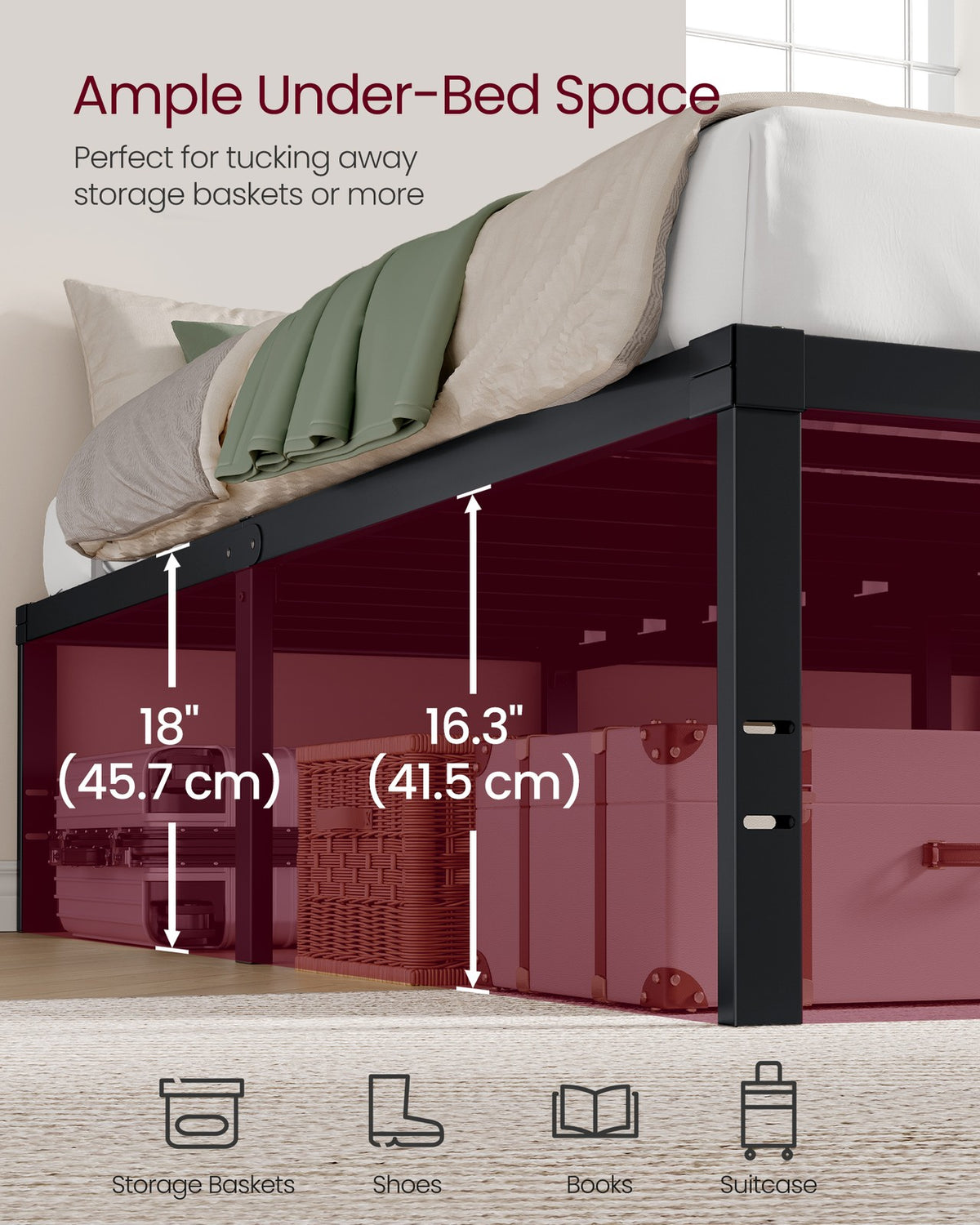 Heavy Duty Metal Bed Frame With Underbed Storage - product photo 13