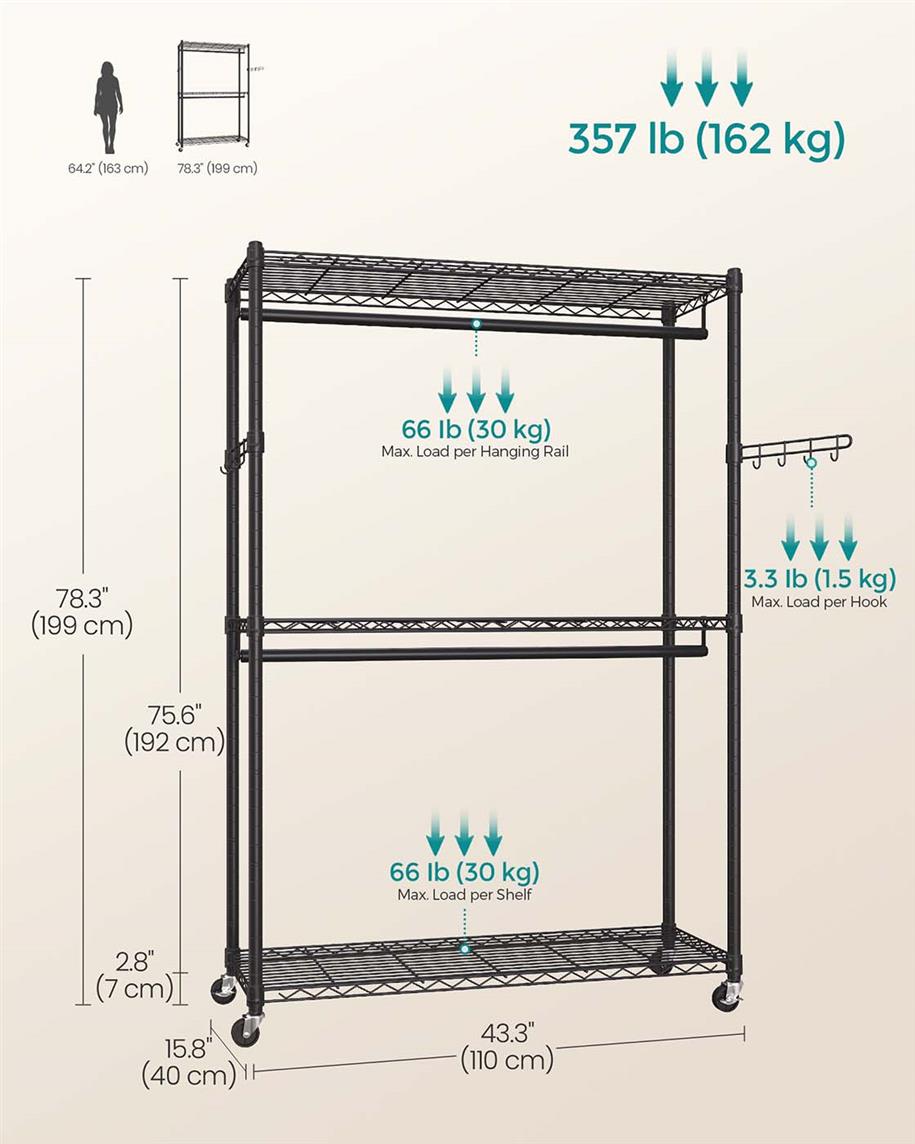 Heavy-Duty Rolling Clothes Rack - product photo 06
