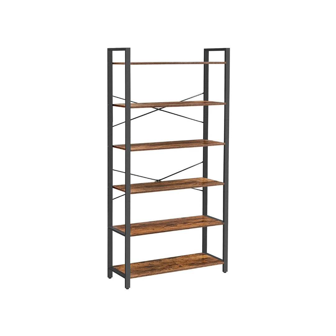 6 Tier Industrial Bookshelf With Steel Frame – product view 2 | Ridgefield Furniture