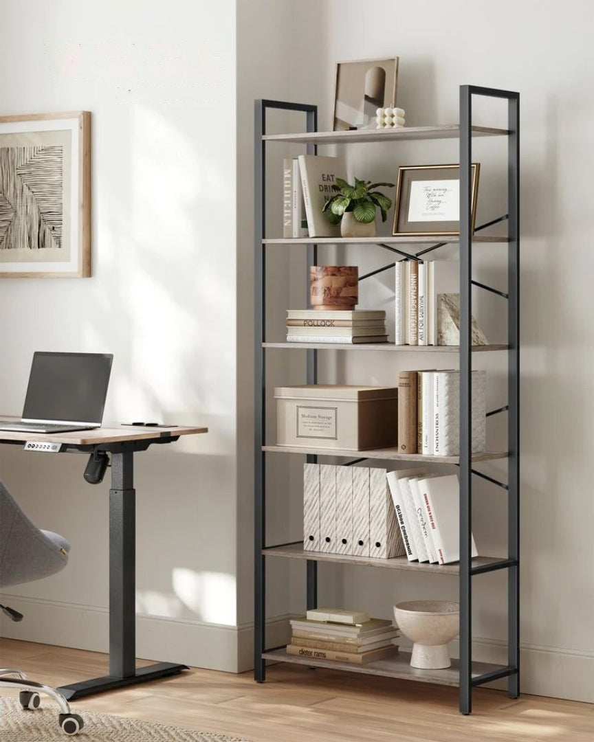 6 Tier Industrial Bookshelf With Steel Frame – product view 4 | Ridgefield Furniture